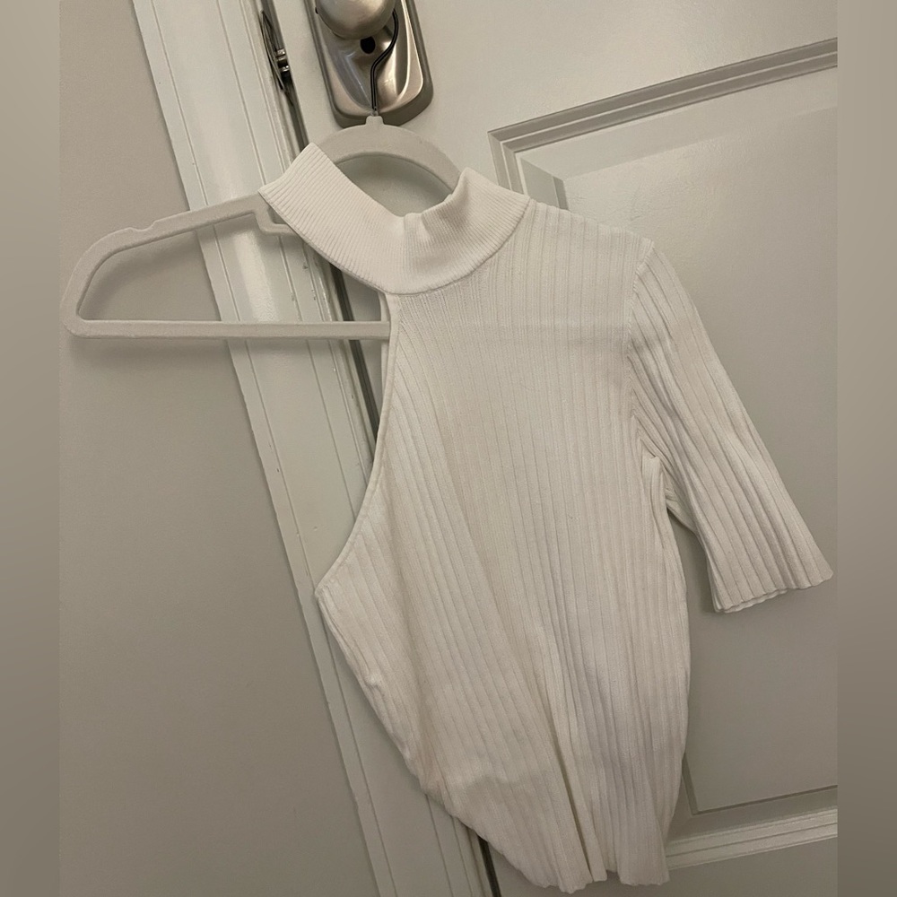 White one sleeve ribbed top